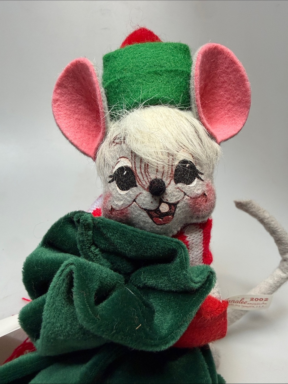 2002 Annalee Christmas Mouse With Sack And Candy, Christmas Collectible